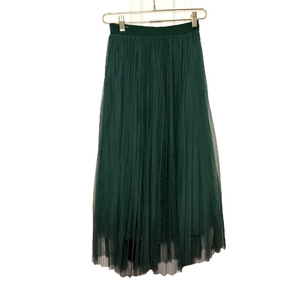 Jenn Tulle Maxi Skirt Extra Small XS Green Pleated Lined‎ Whimsigoth